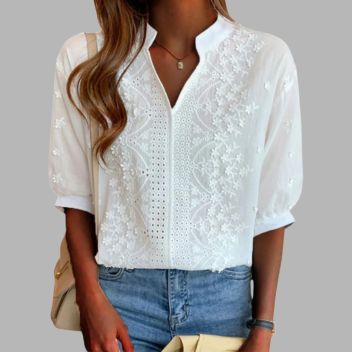 Agnès Paris | Blouse Blanche Élégante avec Manches Bouffantes Ella