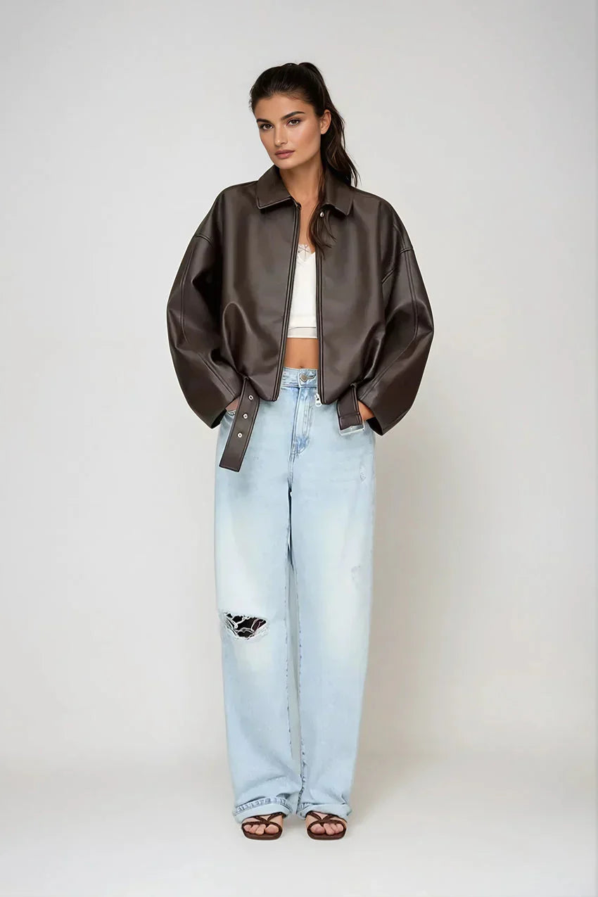Agnès Paris | VESTE EN CUIR MARRON