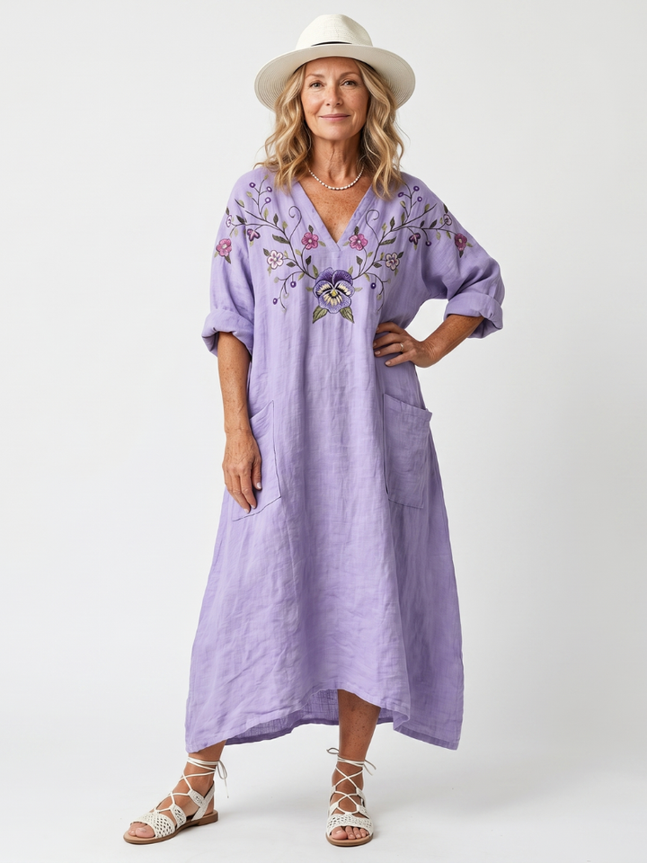 Agnès Paris | Robe Midi Brodée à Poches Sandrine