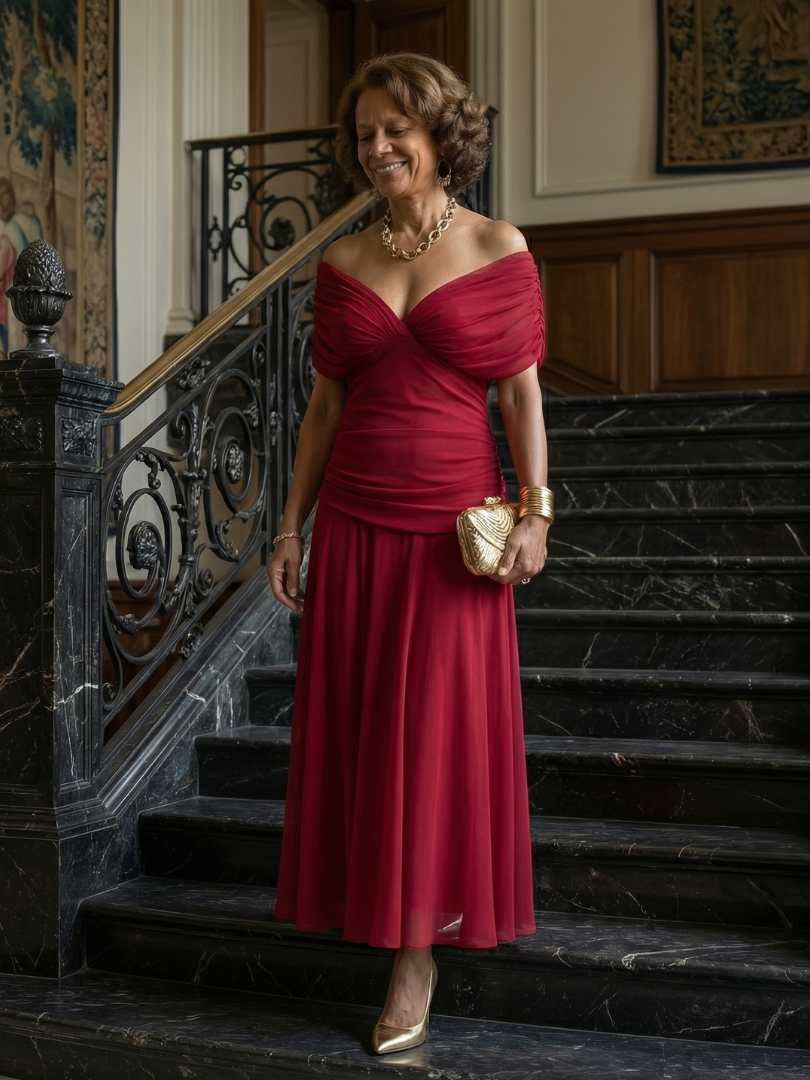 Agnès Paris | Robe Midi Décontractée à Épaules Dénudées Calen