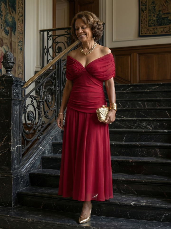 Agnès Paris | Robe Midi Décontractée à Épaules Dénudées Calen