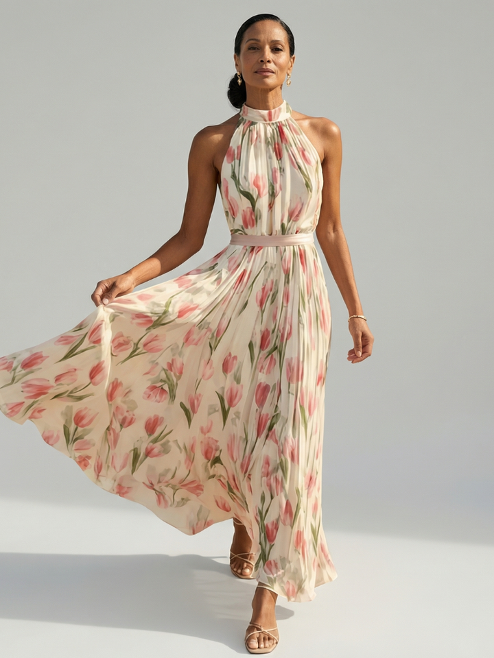 Agnès Paris | Robe Midi à Col Halter à Fleurs Aurelle