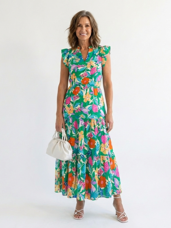 Agnès Paris | Robe Midi Évasée à Imprimé Floral Lila