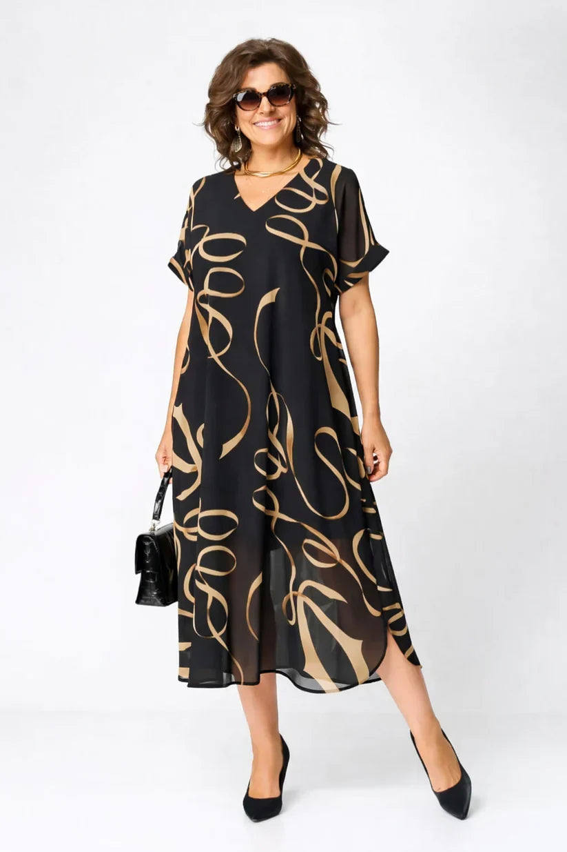 Agnès Paris | Robe Midi Fluide À Motifs Dorés Amélie