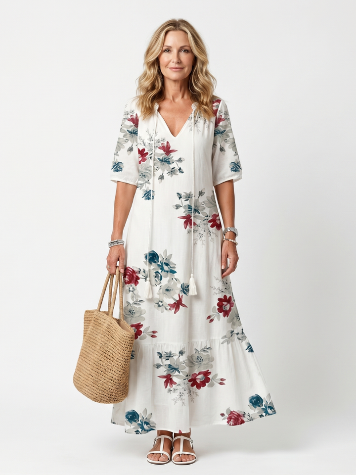 Agnès Paris | Robe Midi Fleurie à Pompons Élina