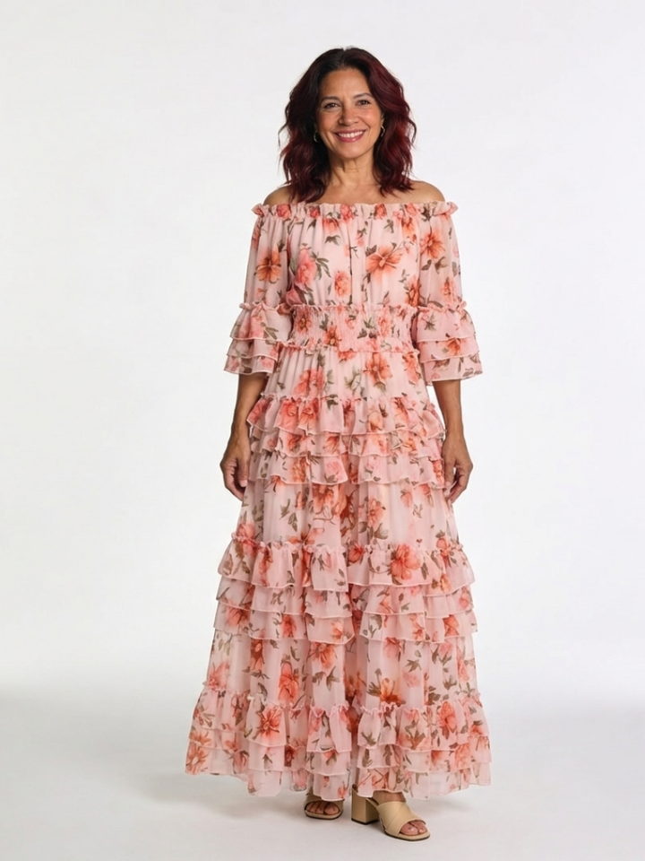 Agnès Paris | Robe Maxi à Volants Florale Décolleté Rosalie