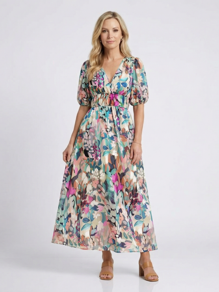 Agnès Paris | Robe midi à manches courtes et taille Eulalie