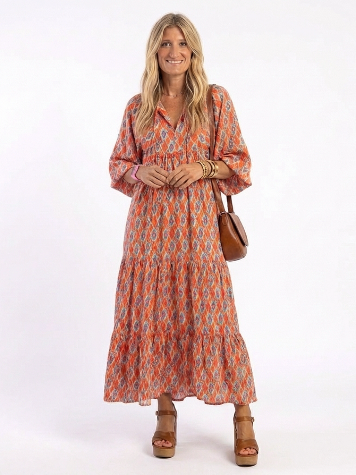 Agnès Paris | Robe Midi Géométrique à Volants Chloé