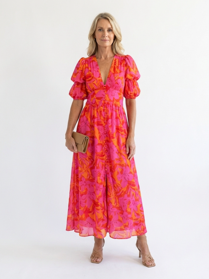 Agnès Paris | Robe Midi à Manches Bouffantes Willow