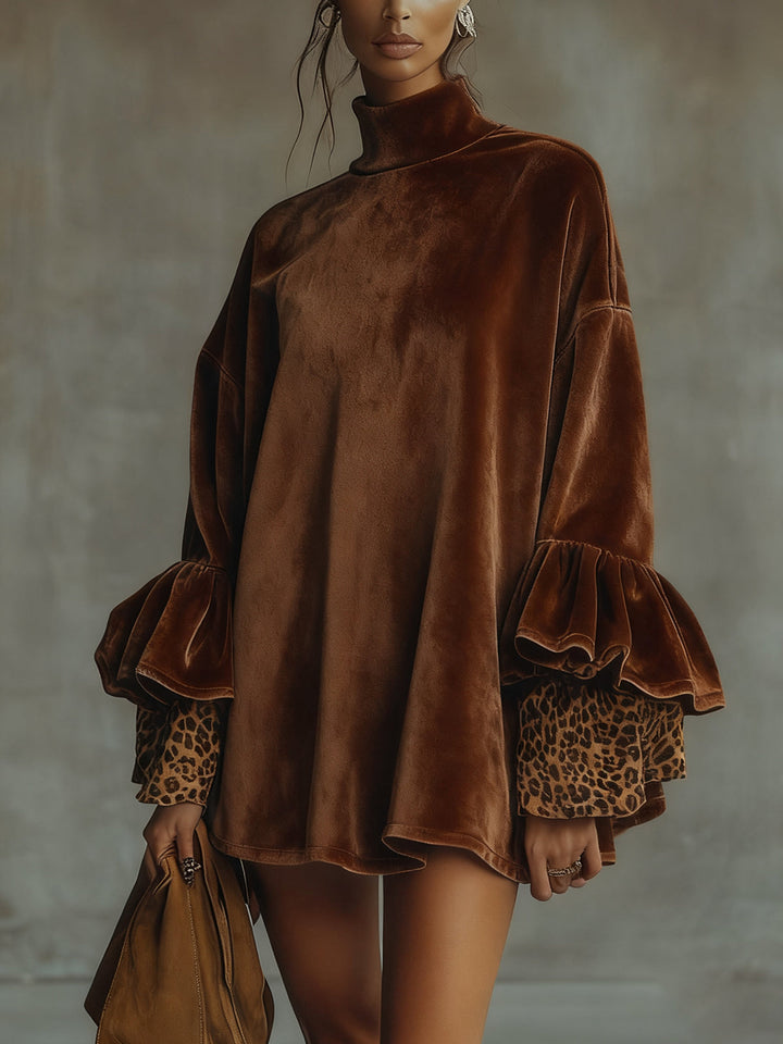 Agnès Paris | ROBE TRAPÈZE EN VELOURS À MANCHES LÉOPARD