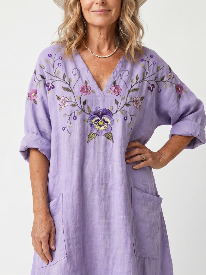 Agnès Paris | Robe Midi Brodée à Poches Sandrine