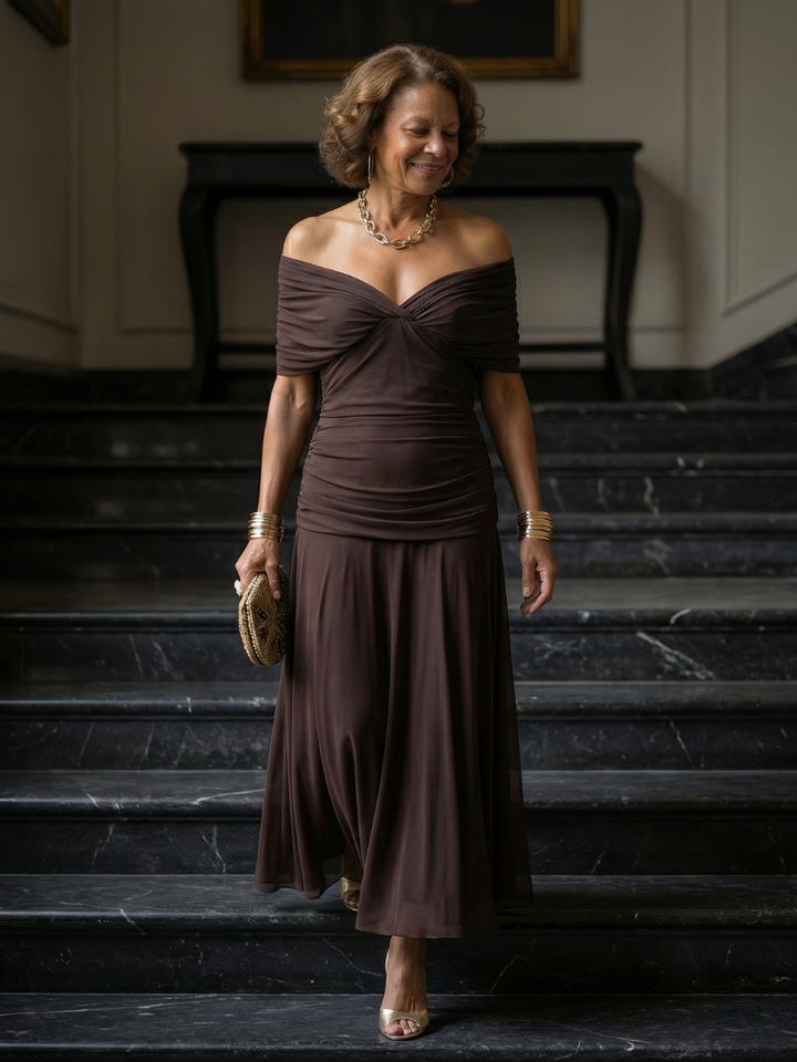 Agnès Paris | Robe Midi Décontractée à Épaules Dénudées Calen