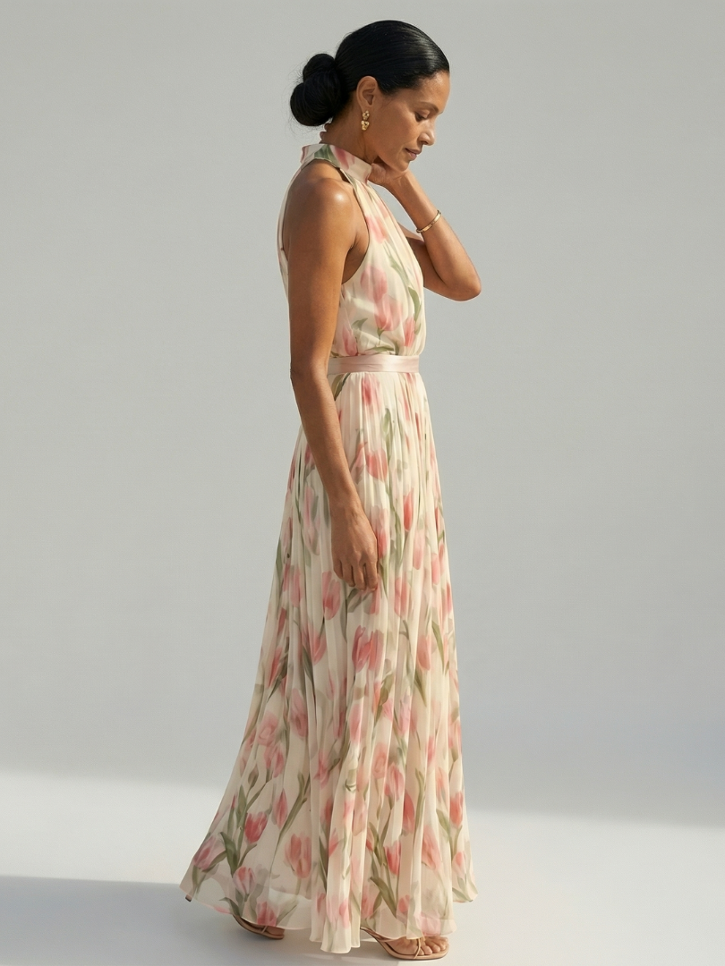 Agnès Paris | Robe Midi à Col Halter à Fleurs Aurelle