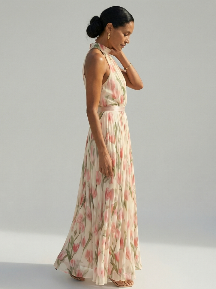 Agnès Paris | Robe Midi à Col Halter à Fleurs Aurelle
