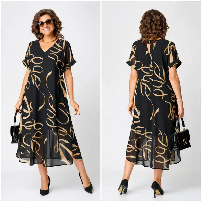Agnès Paris | Robe Midi Fluide À Motifs Dorés Amélie
