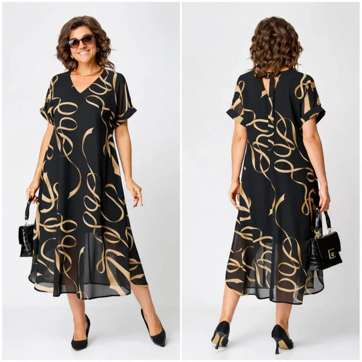 Agnès Paris | Robe Midi Fluide À Motifs Dorés Amélie