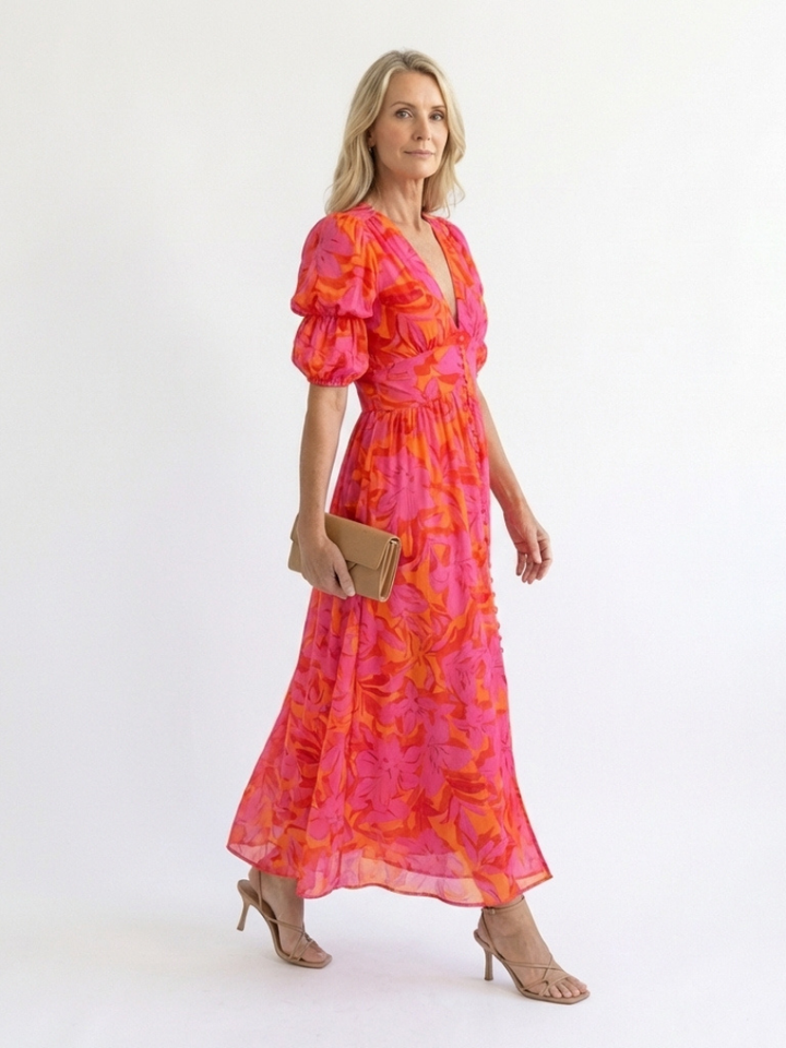 Agnès Paris | Robe Midi à Manches Bouffantes Willow