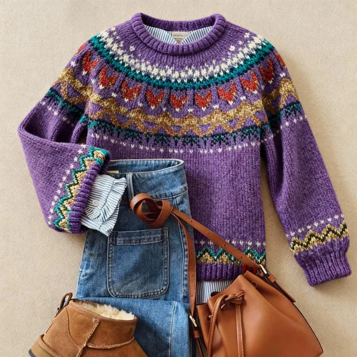 Agnès Paris | Pull Jacquard Violet Chaleureux Aveline