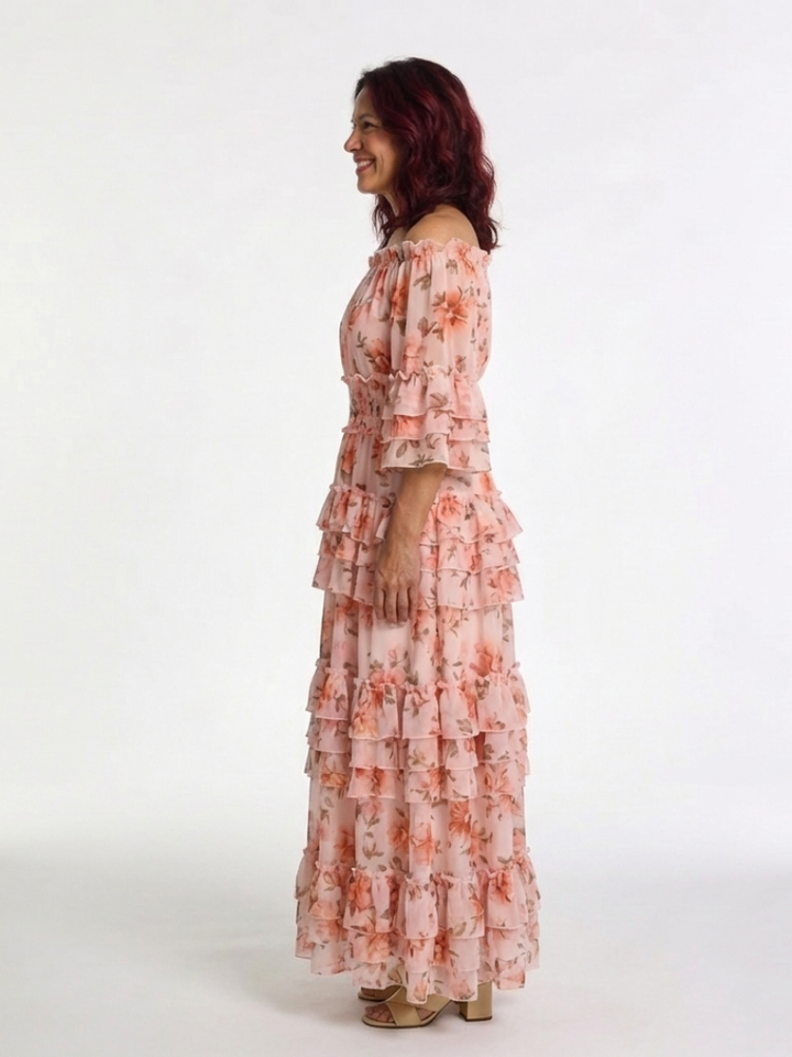 Agnès Paris | Robe Maxi à Volants Florale Décolleté Rosalie