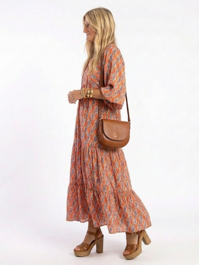 Agnès Paris | Robe Midi Géométrique à Volants Chloé