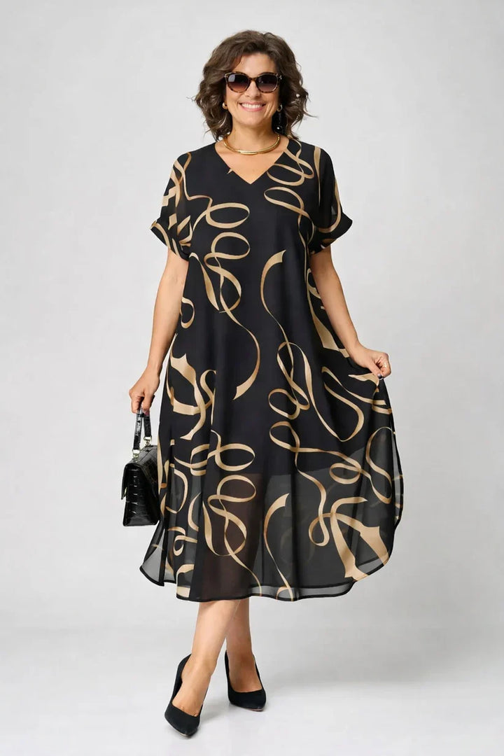 Agnès Paris | Robe Midi Fluide À Motifs Dorés Amélie