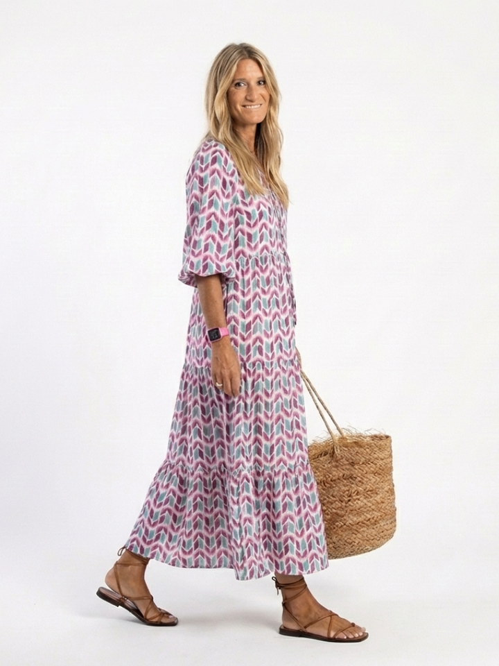 Agnès Paris | Robe Midi Géométrique à Volants Léa