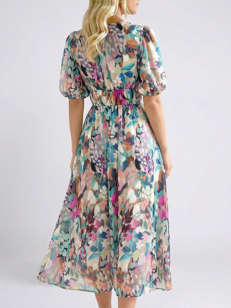 Agnès Paris | Robe midi à manches courtes et taille Eulalie