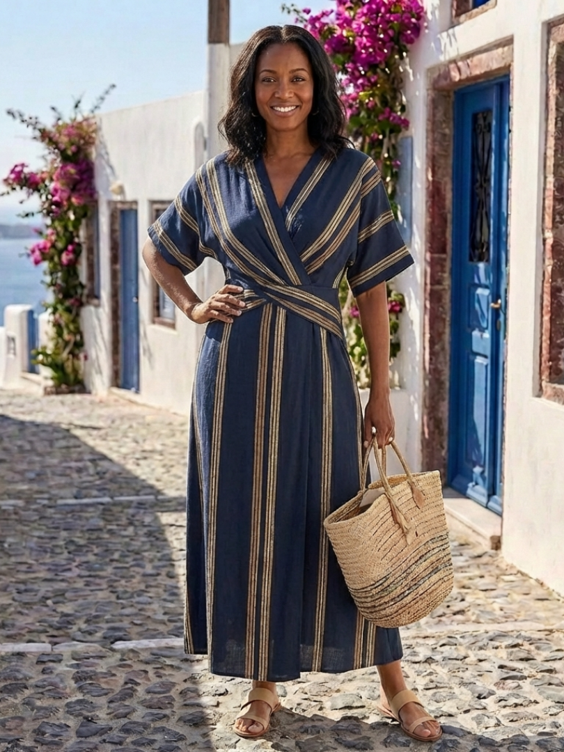 Agnès Paris | Robe Midi Croisée Rayée Saphira