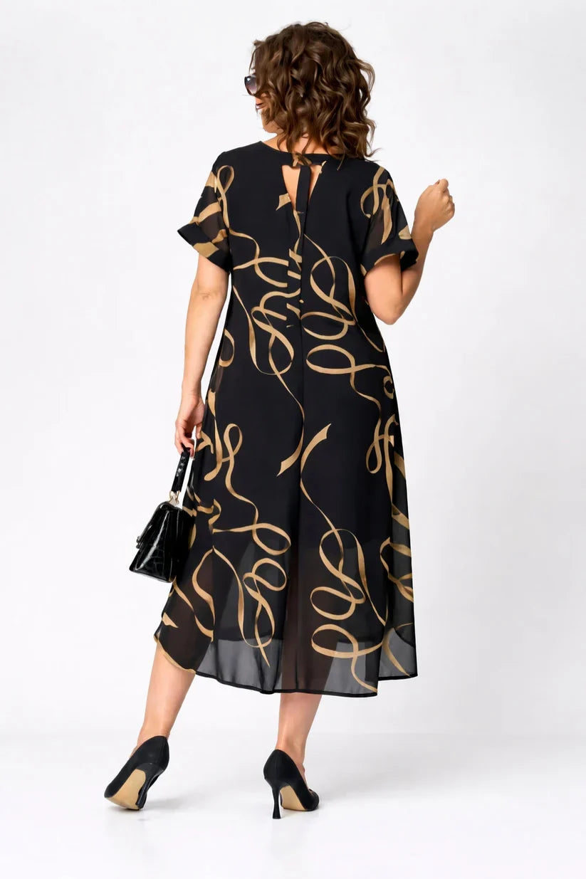 Agnès Paris | Robe Midi Fluide À Motifs Dorés Amélie