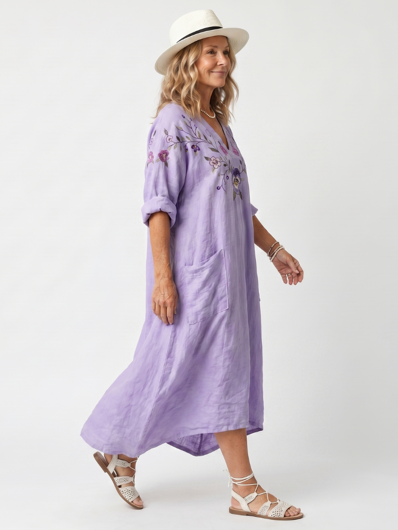 Agnès Paris | Robe Midi Brodée à Poches Sandrine