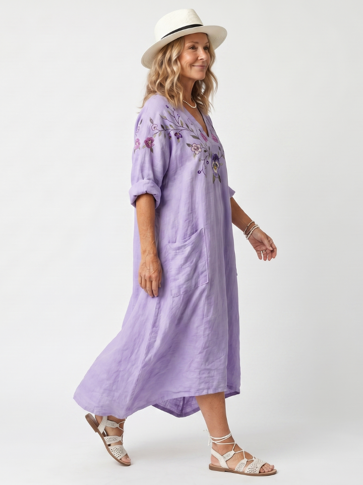 Agnès Paris | Robe Midi Brodée à Poches Sandrine