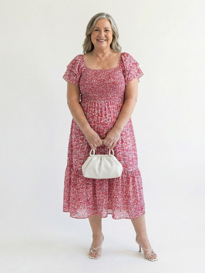 Agnès Paris | Robe Midi Florale à Épaules Nues Odette