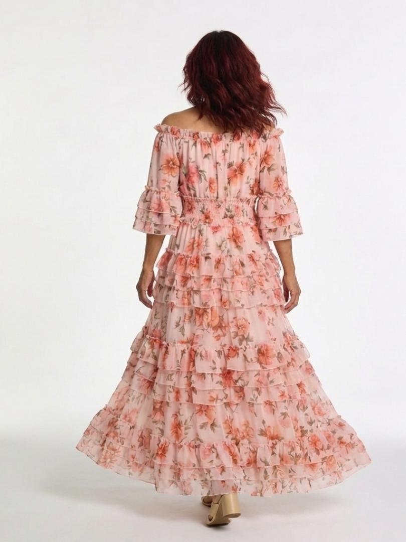 Agnès Paris | Robe Maxi à Volants Florale Décolleté Rosalie