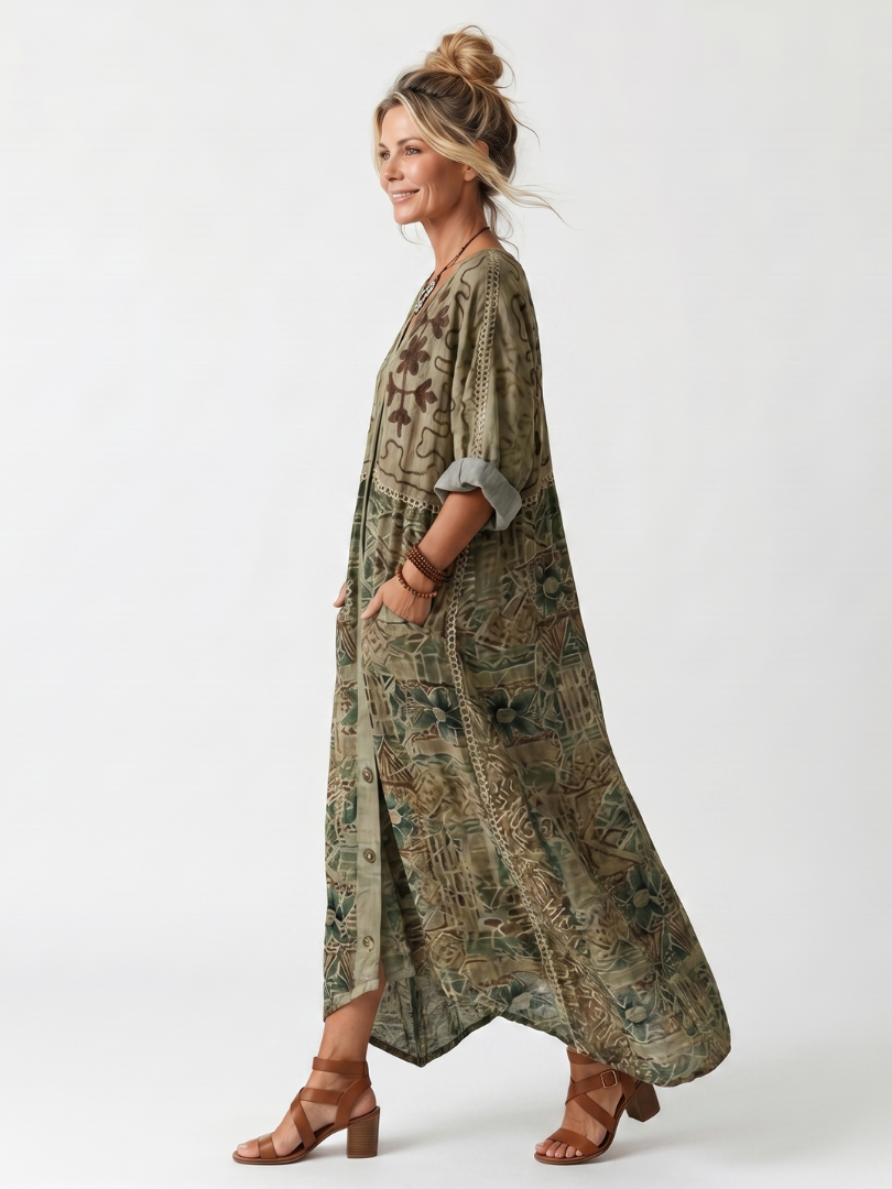 Agnès Paris | Robe Midi Brodée Boutonnée Monique
