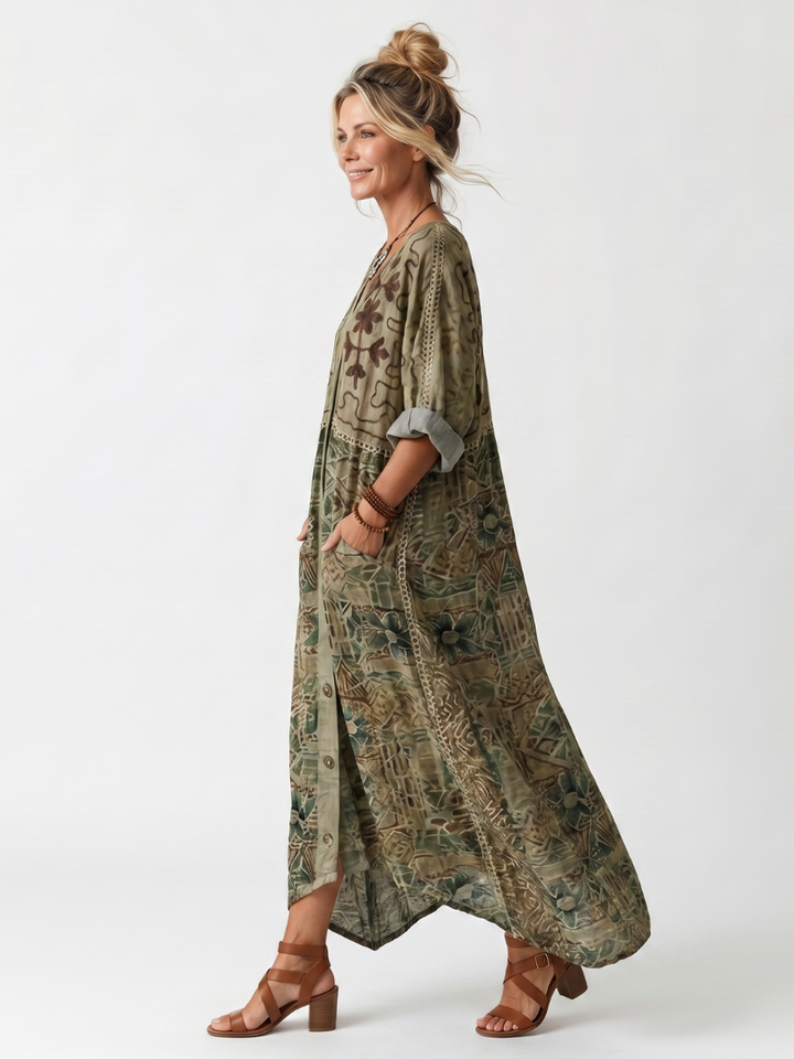 Agnès Paris | Robe Midi Brodée Boutonnée Monique