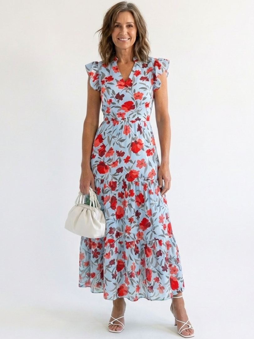 Agnès Paris | Robe Midi Évasée à Imprimé Floral Lila