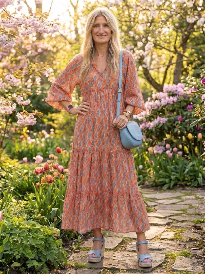 Agnès Paris | Robe Midi Géométrique à Volants Chloé
