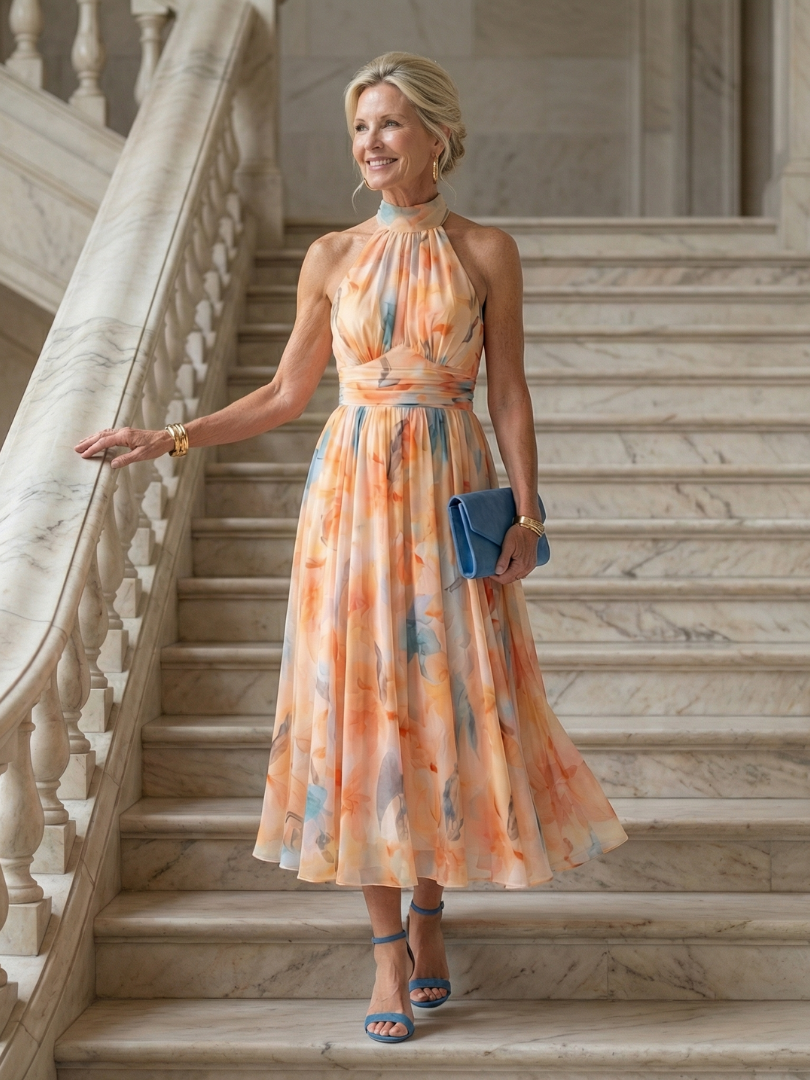 Agnès Paris | Robe Midi à Col Halter Doux Elin