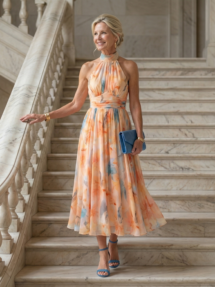 Agnès Paris | Robe Midi à Col Halter Doux Elin