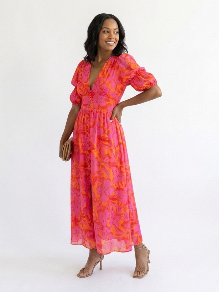 Agnès Paris | Robe Midi à Manches Bouffantes Willow