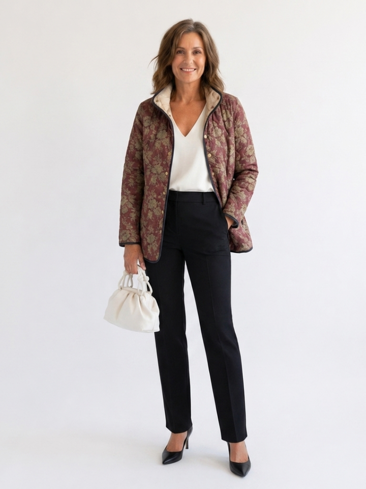 Agnès Paris | Veste Matelassée Damas Prune Sophie