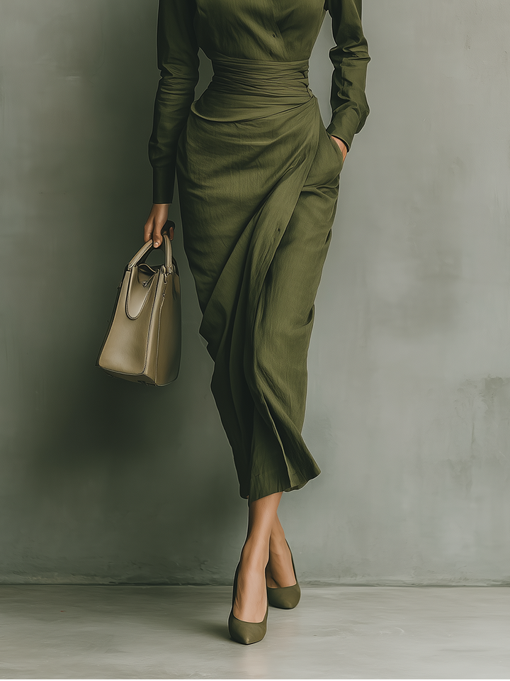 Agnès Paris | ROBE PORTEFEUILLE SATINÉE AVEC CEINTURE
