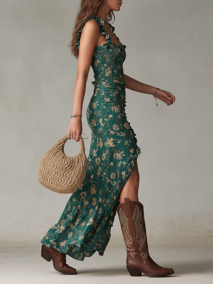 Agnès Paris | Robe Élégante Fendue Bohème Jade