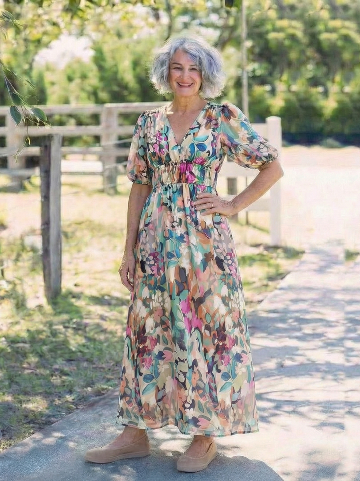 Agnès Paris | Robe midi à manches courtes et taille Eulalie