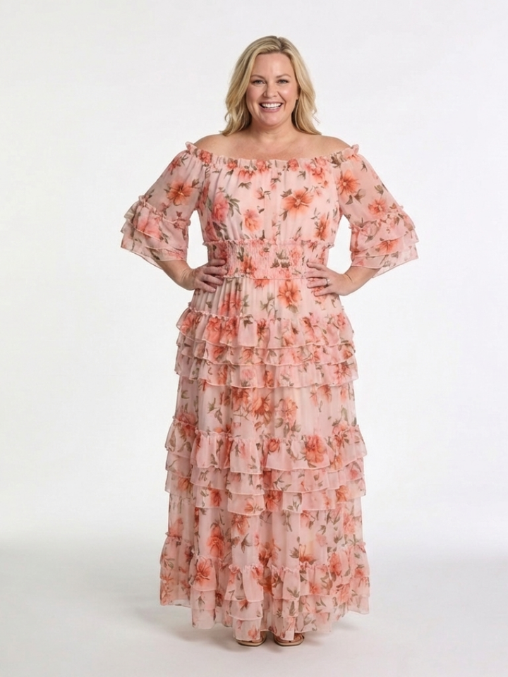 Agnès Paris | Robe Maxi à Volants Florale Décolleté Rosalie