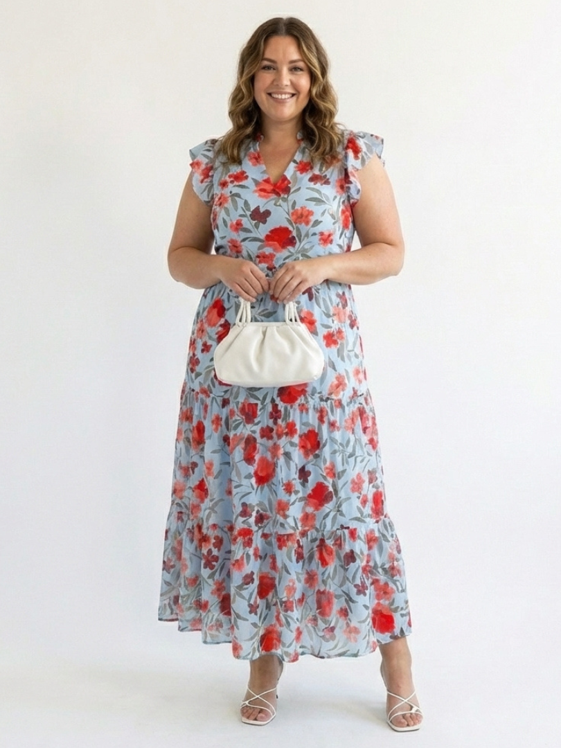 Agnès Paris | Robe Midi Évasée à Imprimé Floral Lila