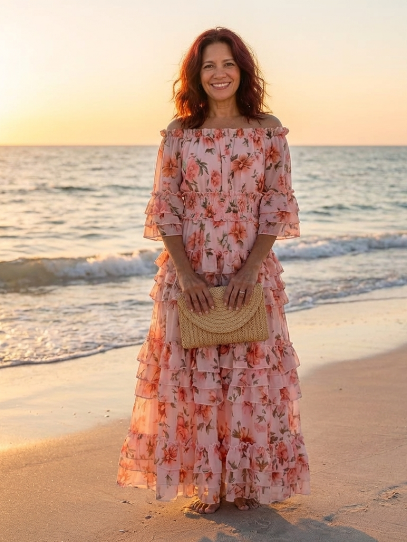 Agnès Paris | Robe Maxi à Volants Florale Décolleté Rosalie