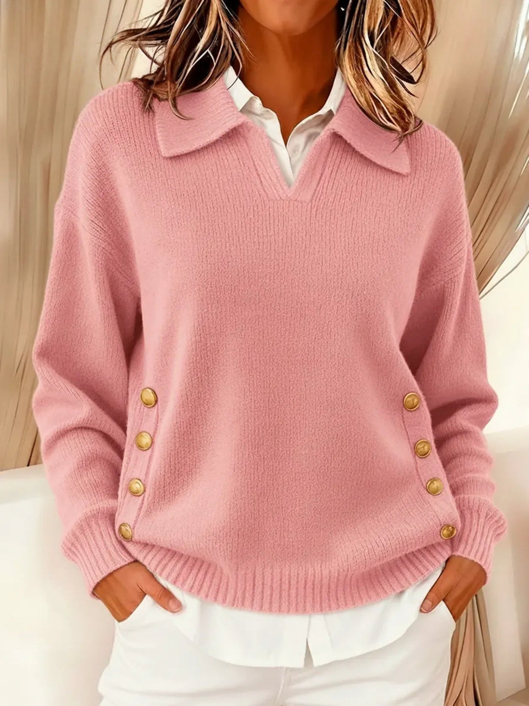 Agnès Paris | Pull Col Polo Boutons Dorés Aveline