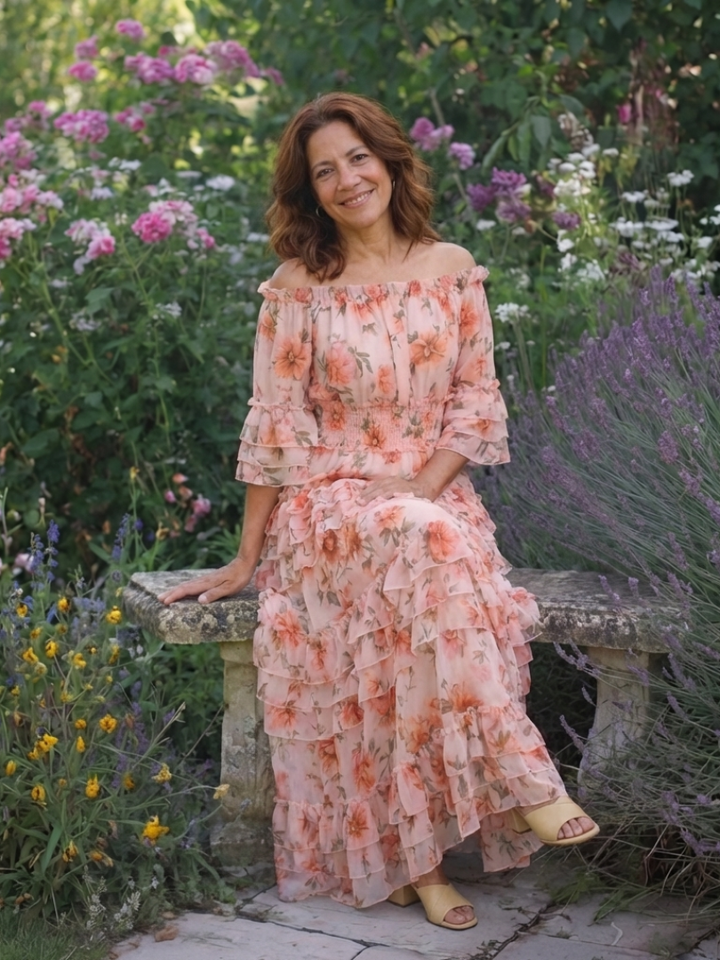Agnès Paris | Robe Maxi à Volants Florale Décolleté Rosalie