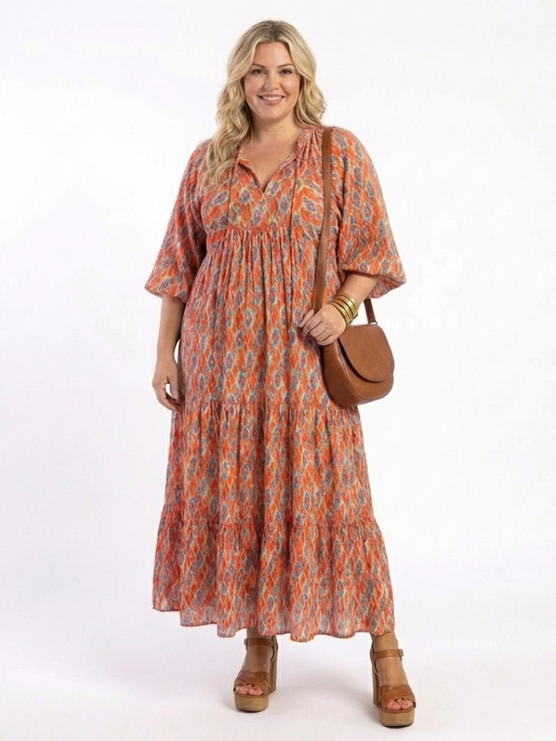 Agnès Paris | Robe Midi Géométrique à Volants Chloé